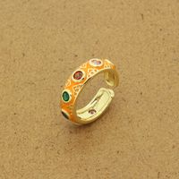 European Cross-border Retro Ethnic Color Zircon Carved Retro Drip Open Ring sku image 4