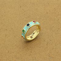 European Cross-border Retro Ethnic Color Zircon Carved Retro Drip Open Ring sku image 8