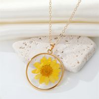 Bohemian Natural Dried Flower Transparent Round Resin Necklace sku image 1