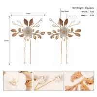New Bridal Ornament Golden Leaf Pearl U-shaped Pin Ancient Style Han Chinese Clothing Updo Hair Accessories Ceramic Flower Hairpin sku image 2