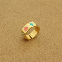 Korean Ins Simple Personality Colorful Cartoon Heart Geometric Pattern Square Ring Ethnic Style Zircon Ring Women sku image 1