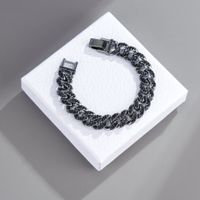 Black Rhinestone Alloy Bold Cuban Chain Bracelet Wholesale sku image 1