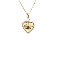 Retro Heart Copper Zircon Oil Dripping Devil's Eye Pendant Necklace sku image 2