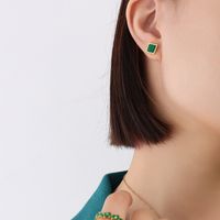 Dark Green Acrylic Striped Earrings Titanium Steel Plated 18k Real Gold Rose Gold Ear Jewelry Women Are Not Allergic sku image 5