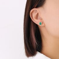 Dark Green Acrylic Striped Earrings Titanium Steel Plated 18k Real Gold Rose Gold Ear Jewelry Women Are Not Allergic sku image 3