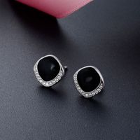 Trend Fashion Black Earrings S925 Silver Temperament Simple Niche Micro-inlaid Earrings main image 3