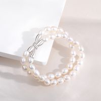 New S925 Silver Pearl Bowknot Double Bracelet Temperament Jewelry main image 3