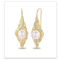 E572 Korean Style S925 Silver Pearl Earrings Women's Irregular Concave And Convex Pleated Leaf-shaped Earring Fashionable Earrings main image 2