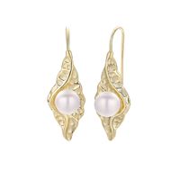 E572 Korean Style S925 Silver Pearl Earrings Women's Irregular Concave And Convex Pleated Leaf-shaped Earring Fashionable Earrings main image 6