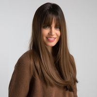Brown Long Straight Hair With Bangs Women's Daily Wig sku image 1