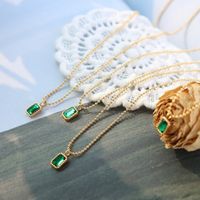 Hot Selling Emerald Zircon Micro-inlaid Craft Necklace Titanium Steel Plated 18k Real Gold Necklace Video P067 main image 1