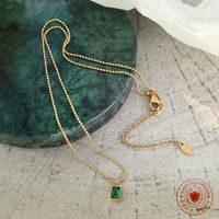 Hot Selling Emerald Zircon Micro-inlaid Craft Necklace Titanium Steel Plated 18k Real Gold Necklace Video P067 main image 4