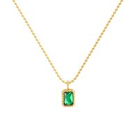 Hot Selling Emerald Zircon Micro-inlaid Craft Necklace Titanium Steel Plated 18k Real Gold Necklace Video P067 main image 6