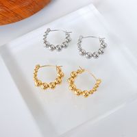 Perles Rondes De Style Français Coutures Boucles D&#39;oreilles Géométriques En Acier Titane Plaqué Or 18 Carats En Gros main image 2