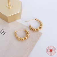 French Style Round Beads Stitching Geometric Titanium Steel 18k Gold Plated Earrings Wholesale main image 3