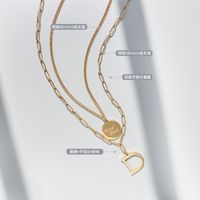 Double Layer Chain Letter D Pendant Necklace Titanium Steel 18k Gold Clavicle Chain main image 3
