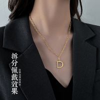 Double Layer Chain Letter D Pendant Necklace Titanium Steel 18k Gold Clavicle Chain main image 4