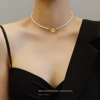 Baroque Pearl Flower Ot Buckle Necklace Clavicle Chain Titanium Steel 18k Gold Plated Necklace main image 2