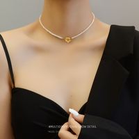 Baroque Pearl Flower Ot Buckle Necklace Clavicle Chain Titanium Steel 18k Gold Plated Necklace main image 3