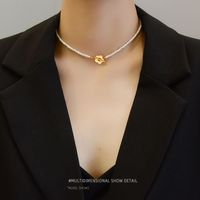 Baroque Pearl Flower Ot Buckle Necklace Clavicle Chain Titanium Steel 18k Gold Plated Necklace main image 4