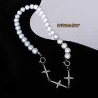 Retro Pearl Cross Necklace Jewelry Titanium Steel 18k Gold Clavicle Chain main image 1