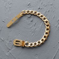 European And American Thick Chain Push Buckle Strap Buckle Titanium Steel 18k Gold Bracelet main image 3