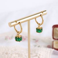 European And American Compact Four-sided Emerald Zircon Ttanium Steel Plated Earrings main image 2