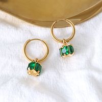European And American Compact Four-sided Emerald Zircon Ttanium Steel Plated Earrings main image 3