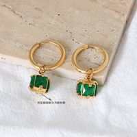 European And American Compact Four-sided Emerald Zircon Ttanium Steel Plated Earrings main image 4