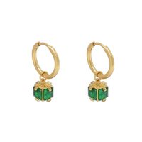 European And American Compact Four-sided Emerald Zircon Ttanium Steel Plated Earrings main image 6