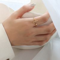 Simple Opening T-shaped Titanium Steel Plated 18k Gold Index Finger Couple Ring main image 1