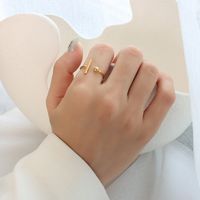 Simple Opening T-shaped Titanium Steel Plated 18k Gold Index Finger Couple Ring main image 4