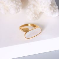 European And American Titanium Steel Plated 18k Gold Jewelry White Sea Shell Oval Ring main image 2