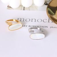 European And American Titanium Steel Plated 18k Gold Jewelry White Sea Shell Oval Ring main image 3