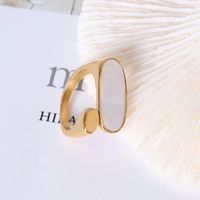 European And American Titanium Steel Plated 18k Gold Jewelry White Sea Shell Oval Ring main image 4