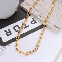 European And American Stacking Titanium Steel Plated 18k Gold Thick Chain Bracelet Necklace main image 5