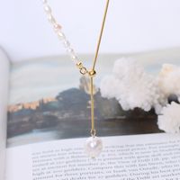 Retro Titanium Steel Plated 18k Gold Freshwater Pearl Necklace Pull Buckle Necklace main image 2