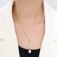 Retro Titanium Steel Plated 18k Gold Freshwater Pearl Necklace Pull Buckle Necklace main image 5