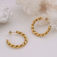 Fashion Twist C-shaped Titanium Steel 18k Gold Plated Earrings main image 3