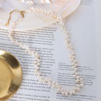Collier De Perles D&#39;eau Douce Irrégulières En Plaqué Or 18 Carats En Acier Titane Rétro Chaîne De Clavicule main image 4