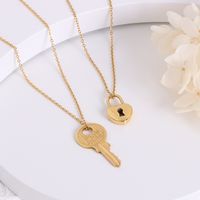 Fashion Key Heart Lock Pendant Necklace Titanium Steel 18k Gold Plated Clavicle Chain main image 2