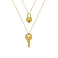 Mode Schlüssel Herzschloss Anhänger Halskette Titanstahl 18k Vergoldet Schlüsselbeinkette main image 6
