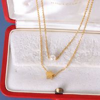 Five-pointed Star Pendant Imitation Pearl Necklace Double Layered Titanium Steel Clavicle Chain main image 4