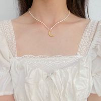 Retro Baroque Freshwater Pearl Clavicle Chain Titanium Steel Crescent Necklace main image 1