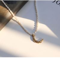 Retro Baroque Freshwater Pearl Clavicle Chain Titanium Steel Crescent Necklace main image 6
