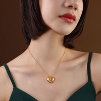 Full Of Diamond Sweater Chain Long Heart-shaped Titanium Steel Necklace main image 2