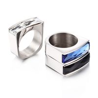 European And American New Popular Titanium Steel Rectangular Glass Ring main image 3