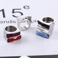 European And American New Popular Titanium Steel Rectangular Glass Ring main image 5