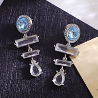 New Retro Exaggerated Blue Crystal Diamond Long Earrings Fashion Design Cold Style Earrings main image 4