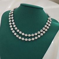 New Personality Stitching Round Beads Rhinestone Double Necklace Long Tassel Necklace main image 4
